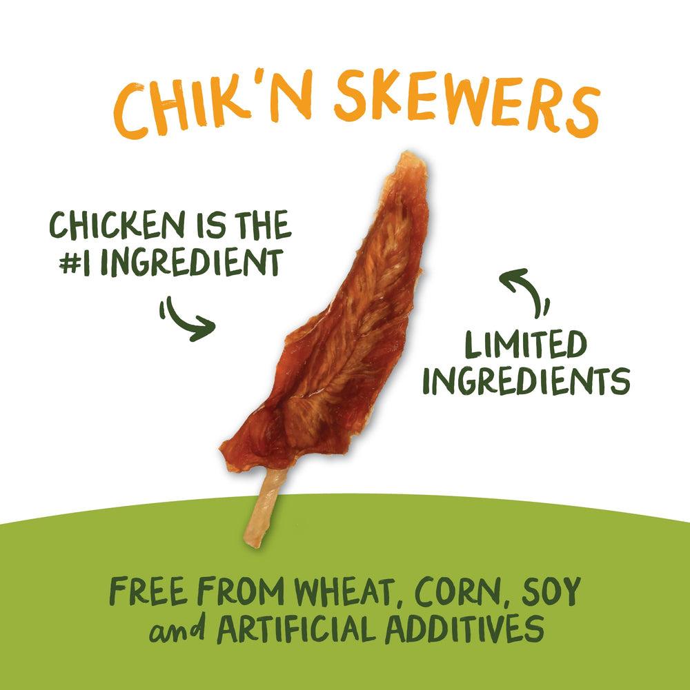 Pet 'n Shape Chik 'n Skewers porción de una libra, ideal para entrenamiento.
