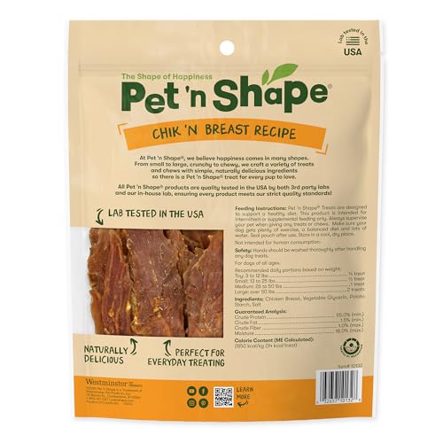Pet 'n Shape Chik 'n Skewers snack natural para perros sin granos.