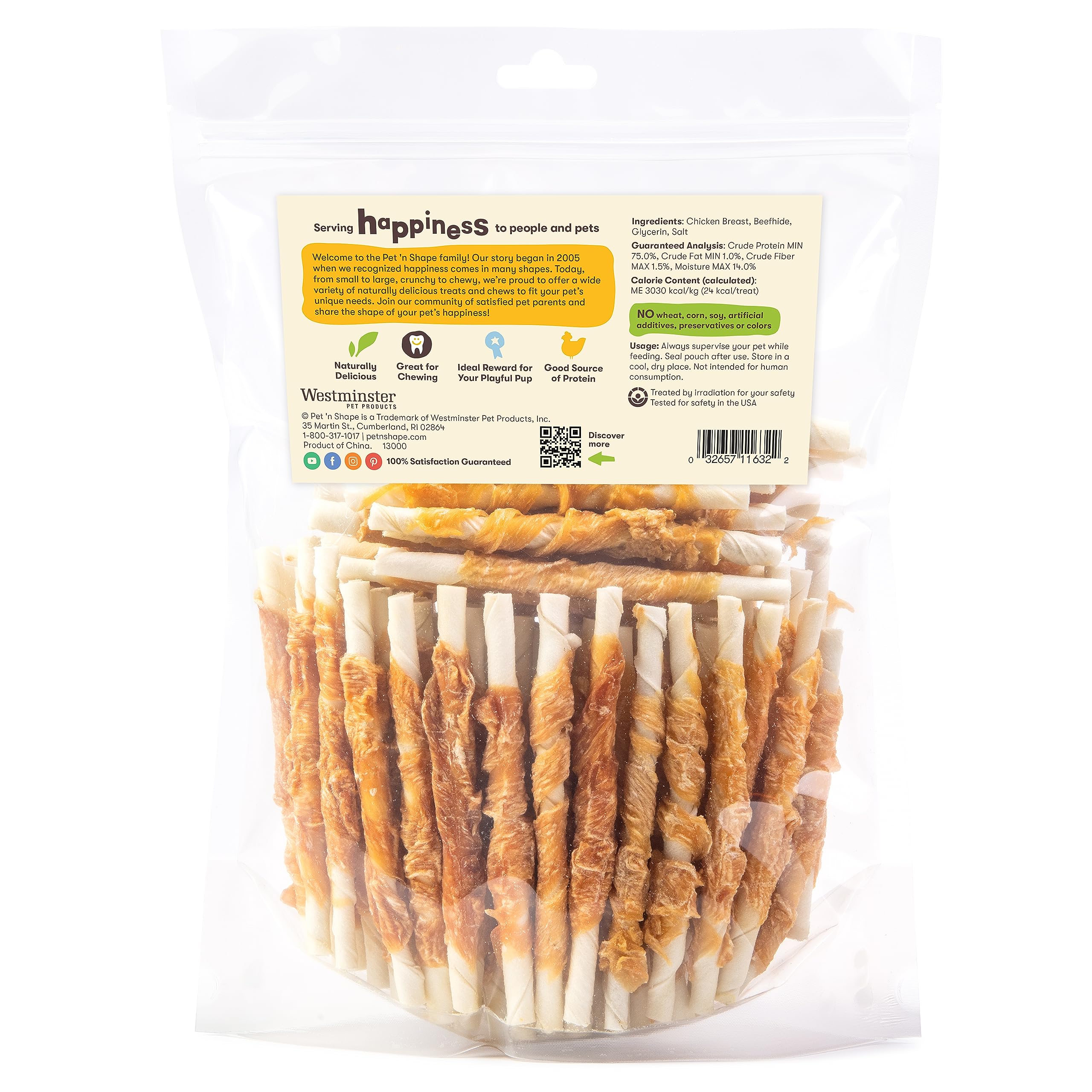 Closeup of chicken wrapped Hide Twists showing natural ingredients and flavor