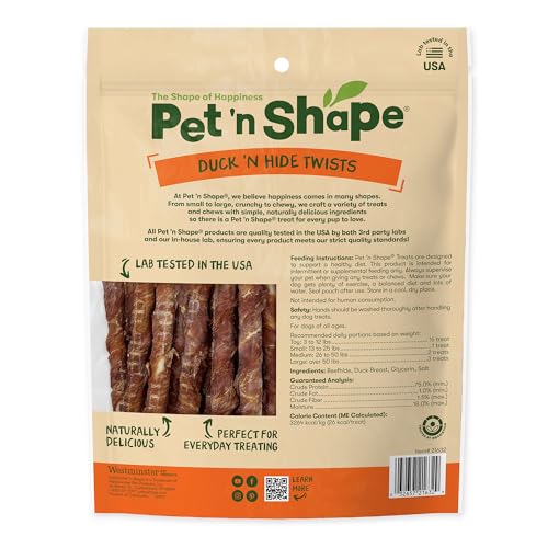 Pet n Shape Hide Twists close up duck wrapped bite; long lasting chew