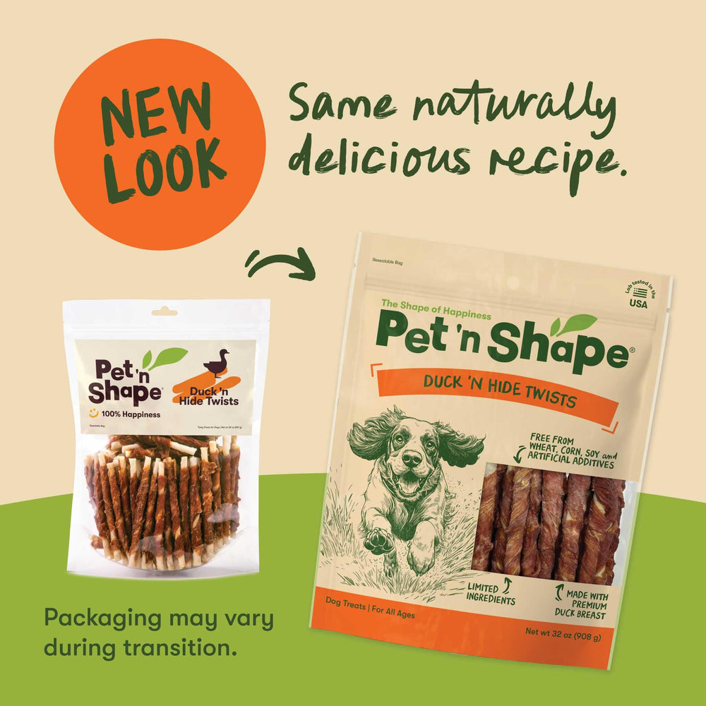 Pet n Shape Hide Twists rawhide twist with duck; grain-free treat for all life stages