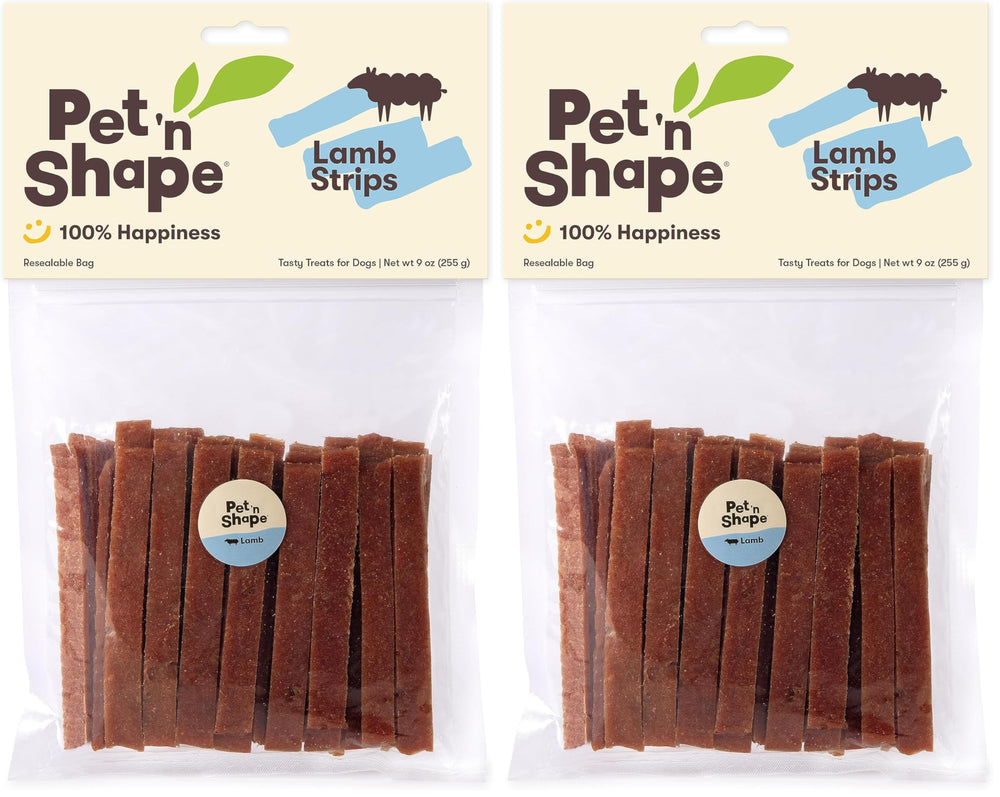 Pet 'n Shape Lamb Jerky 2-pack packaging display for easy storage