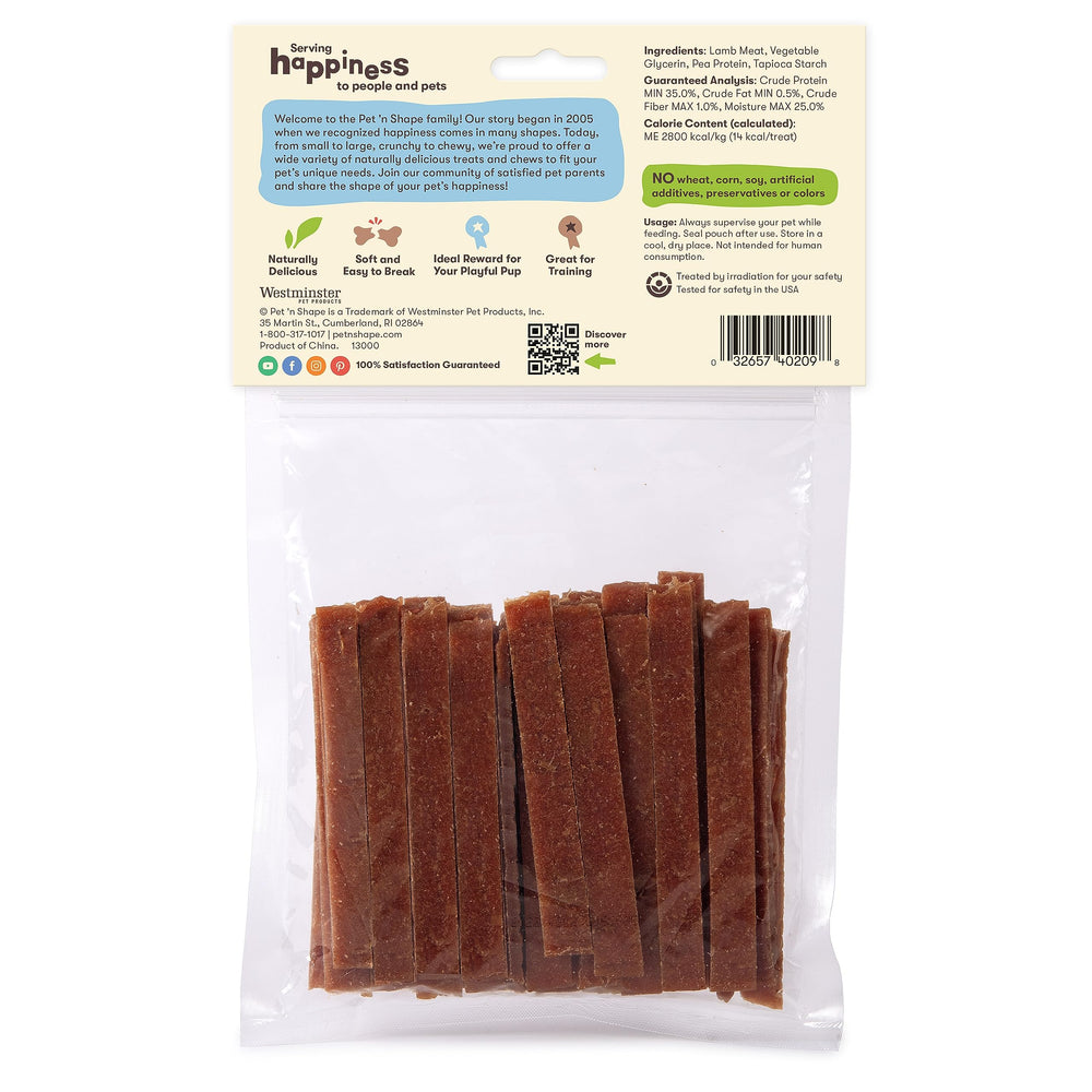 Pet 'n Shape Lamb Jerky resealable packaging ensures freshness between uses