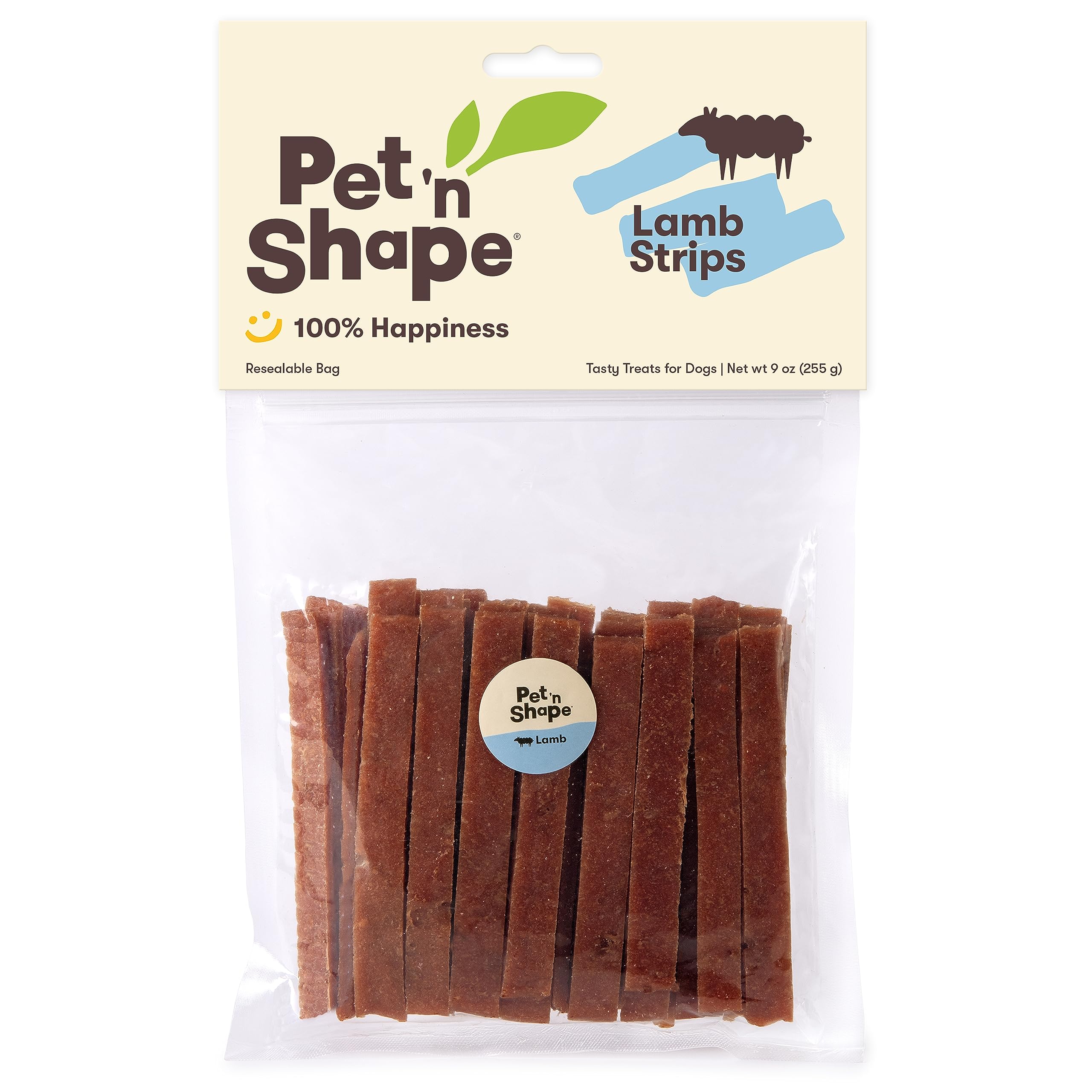 Pet 'n Shape Natural ingredients label highlights simple, wholesome lamb treats.