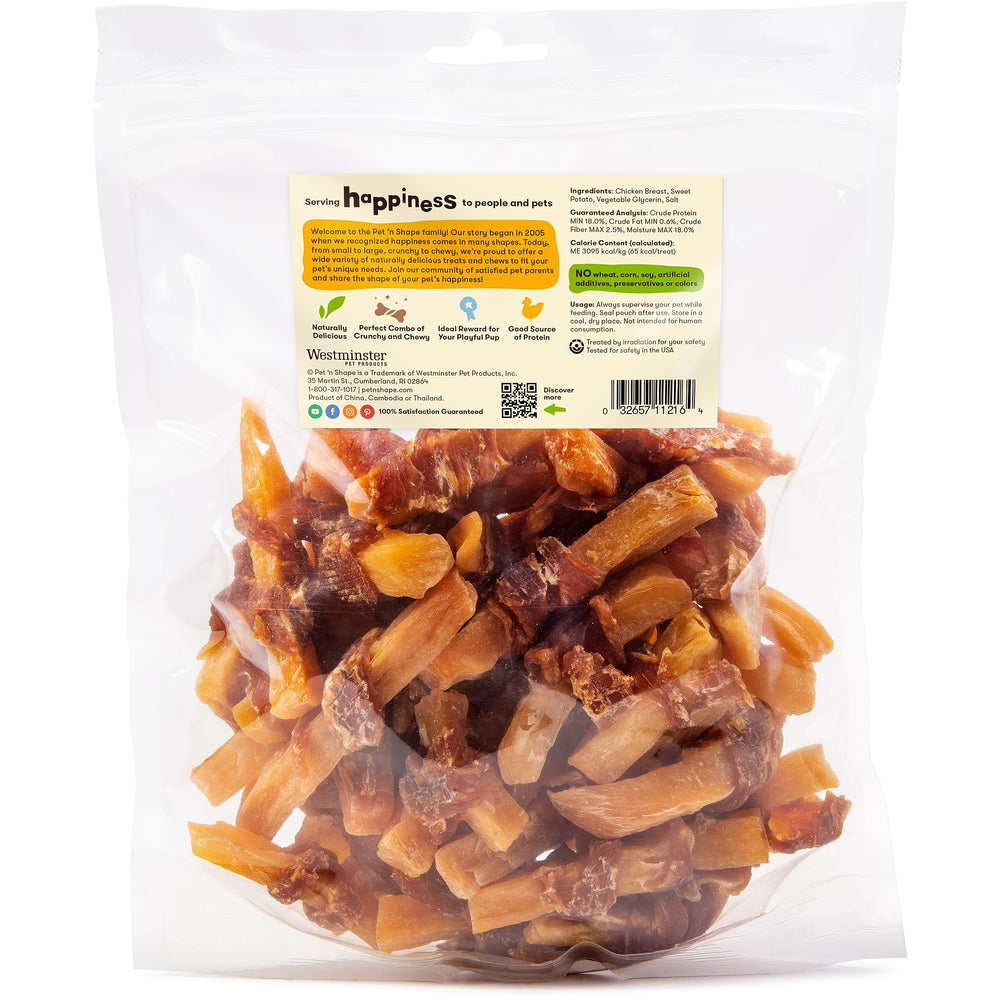 Pet 'n Shape Sweet Potato Chews Jerky bag back reveals ingredients