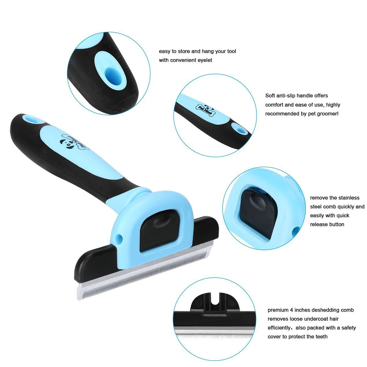 Pet Neat deshedding brush blade close-up demonstrates stainless steel precision