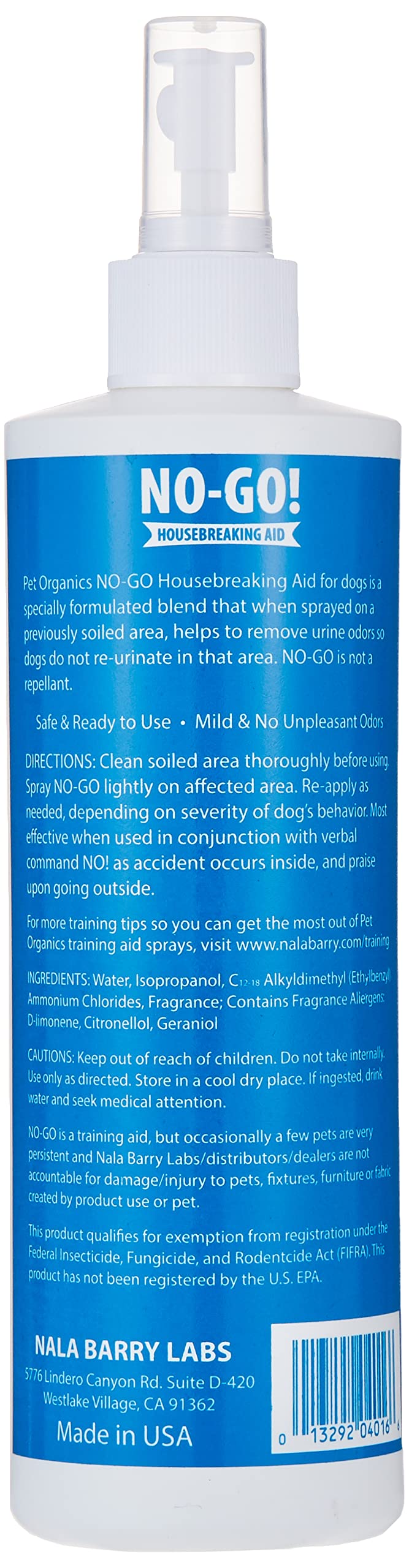 Pet Organics No-Go apply-on-spot spray showing area-specific deterrence