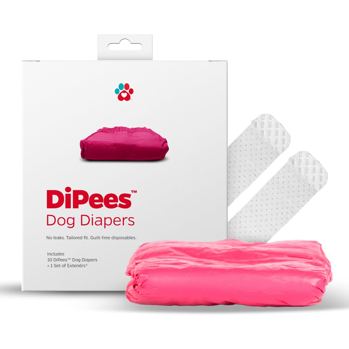 Pet Parents DiPees pink diapers pack showing leak protection and comfort.