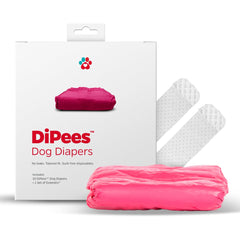 Pet Parents DiPees pink diapers pack showing leak protection and comfort.