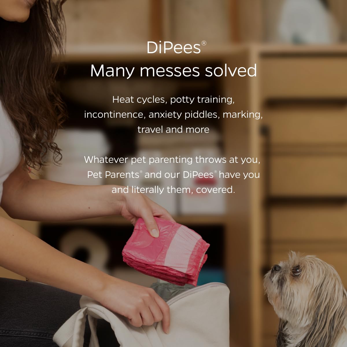 Pet Parents DiPees packaging shows up to 83% plant-based materials.