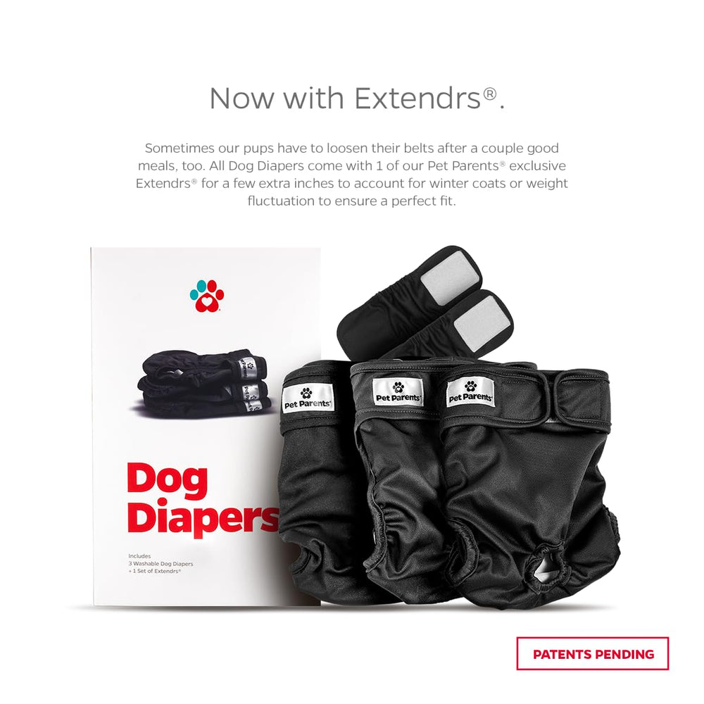 Pet Parents Extendrs-in-use with dog diapers for improved fit and leak prevention.