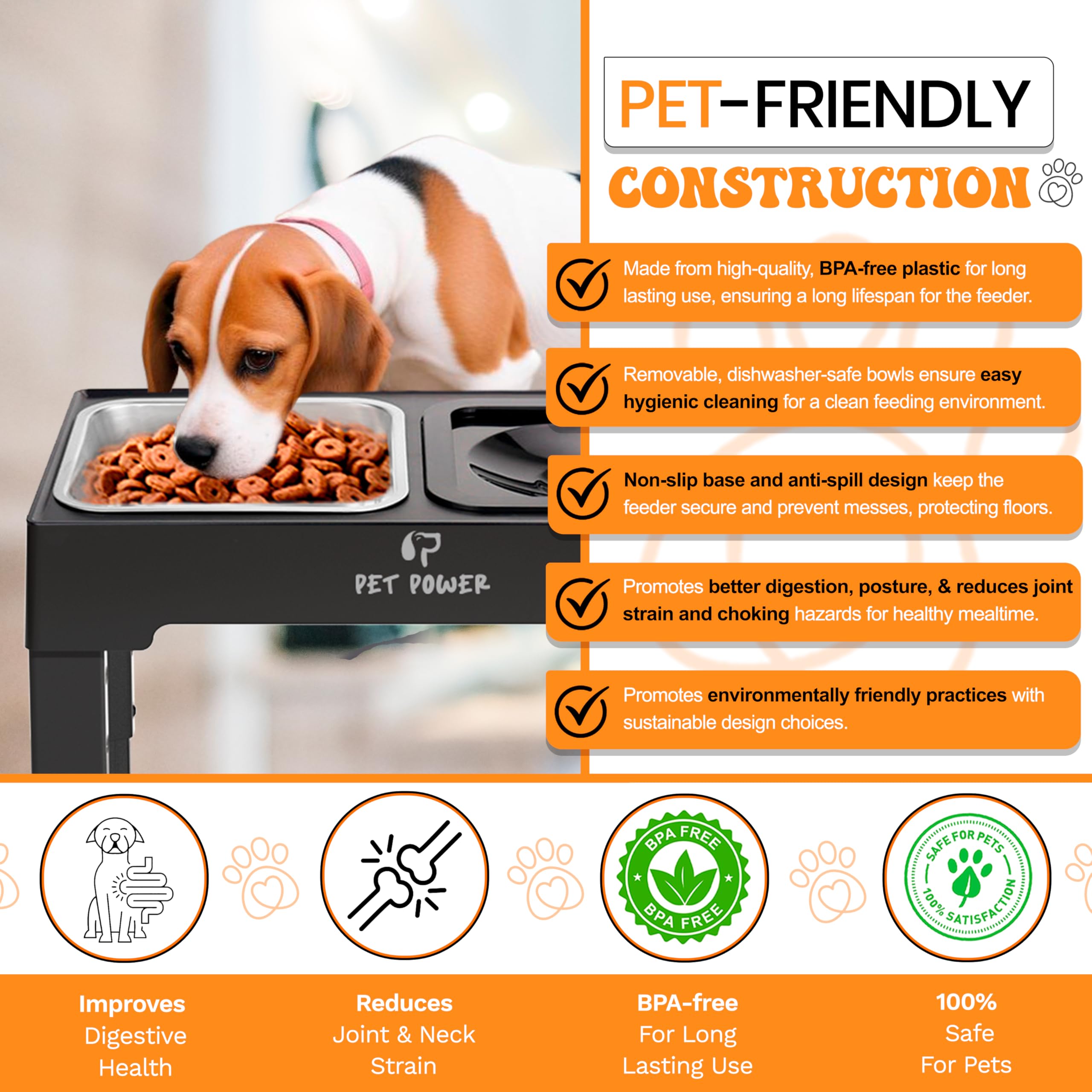 PET POWER feeding-station-all-sizes supports pets from puppy to adult.