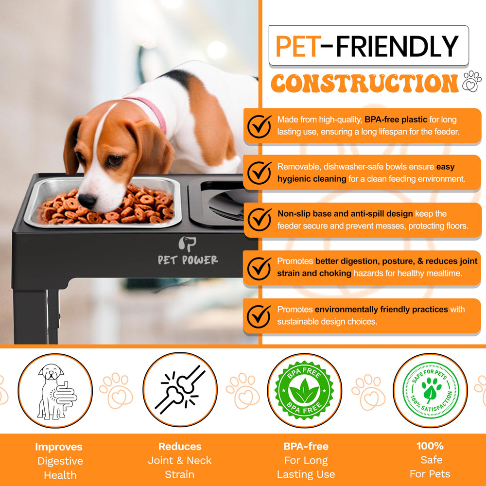 PET POWER feeding-station-all-sizes supports pets from puppy to adult.
