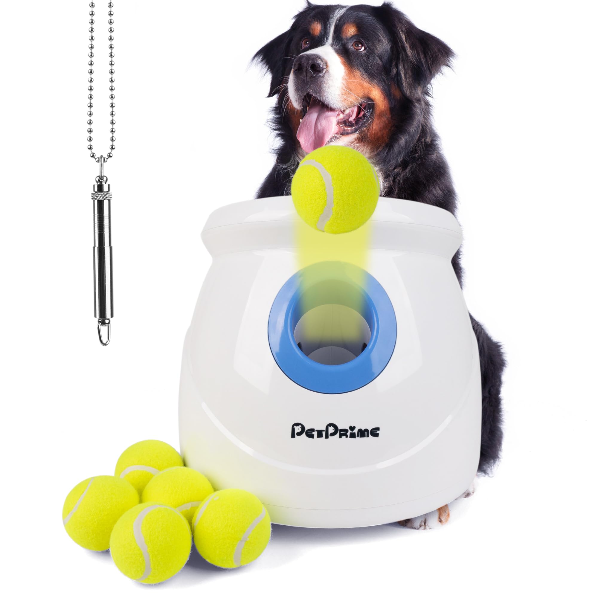 Pet Prime dog automatic ball launcher front view promotes interactive indoor fetch.