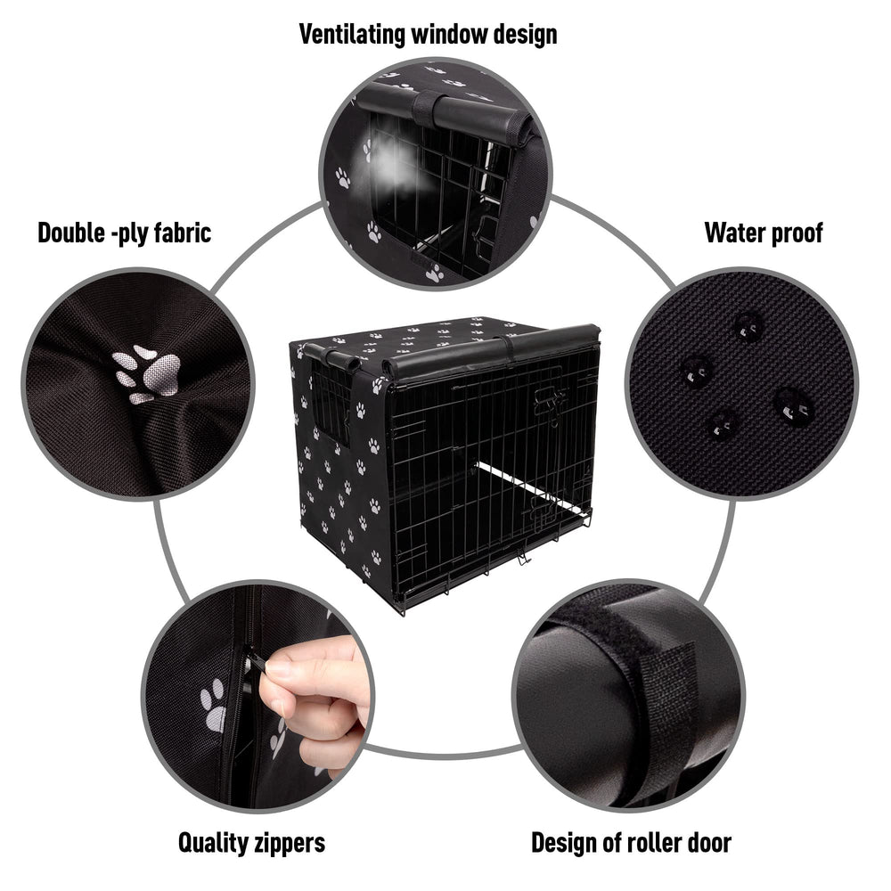 Pet Prime crate cover with four doors open for flexible access