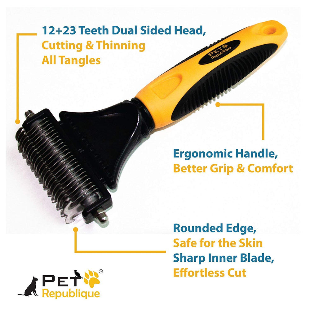 Pet Republique Matt Splitters Tool in action with 23 teeth for detangling