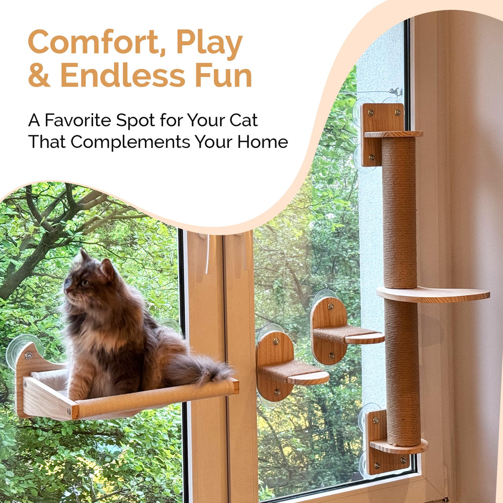 Pet Savvy cat hammock elevated view offering relaxing sunlit perch