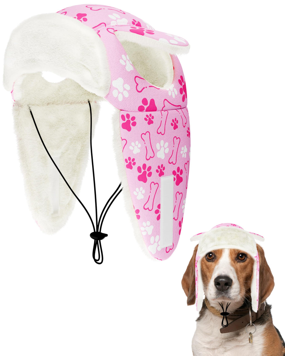 PET SHOW dog trapper hat in pink paw pattern adds playful warmth for outdoors