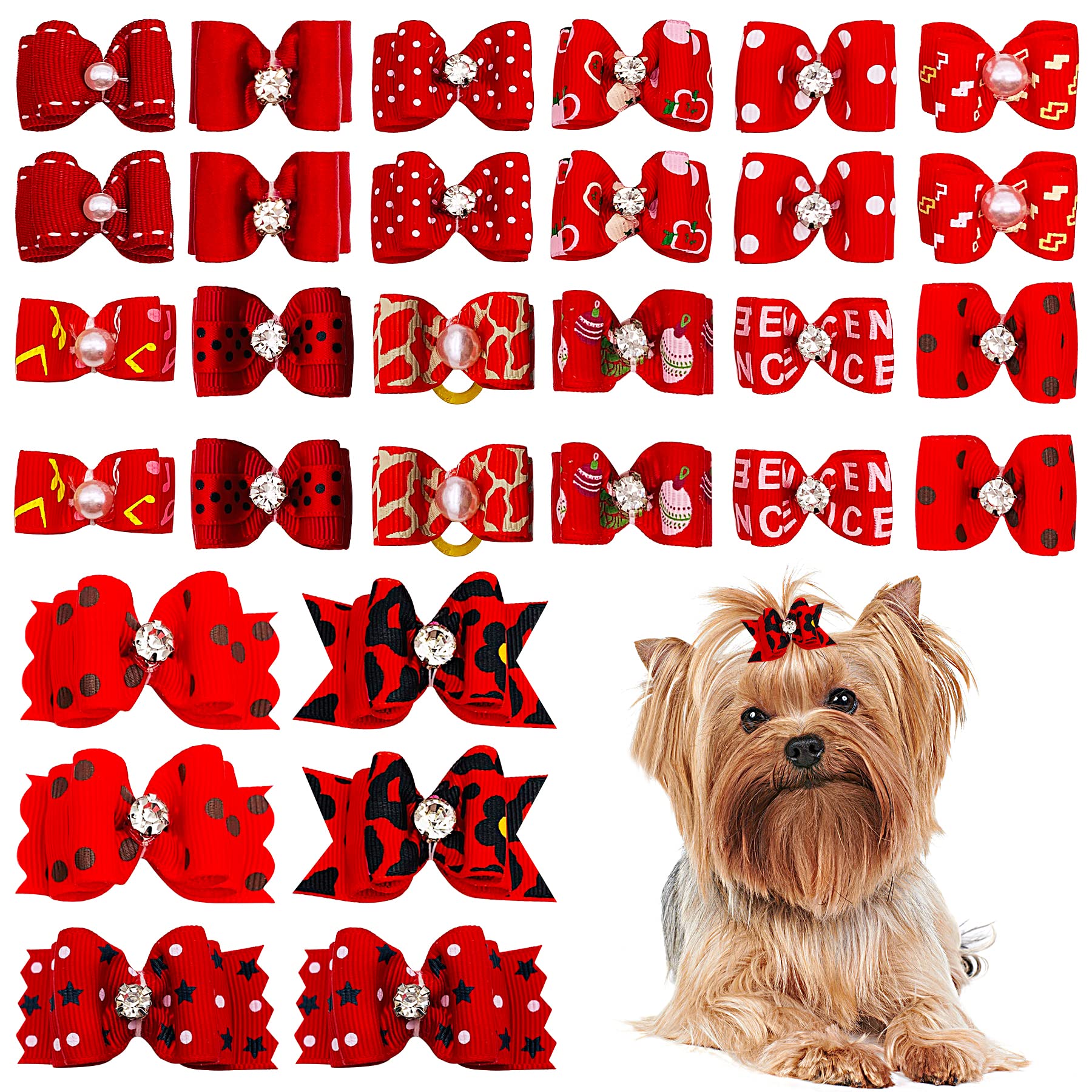 PET SHOW topknot bows red pack-20 closeup for stylish grooming
