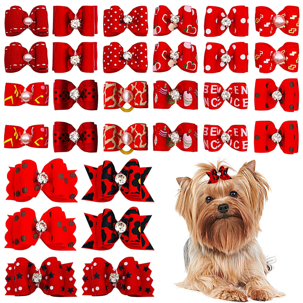 PET SHOW topknot bows red pack-20 closeup for stylish grooming