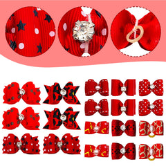 PET SHOW assorted styles red bows pack displayed for groomers