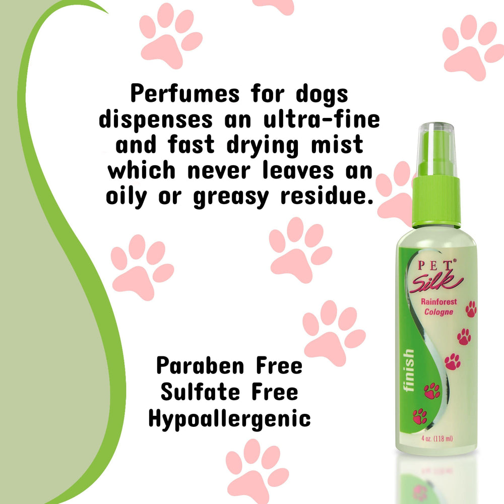 Pet Silk Rainforest Spray on a cat during grooming with fresh scent.