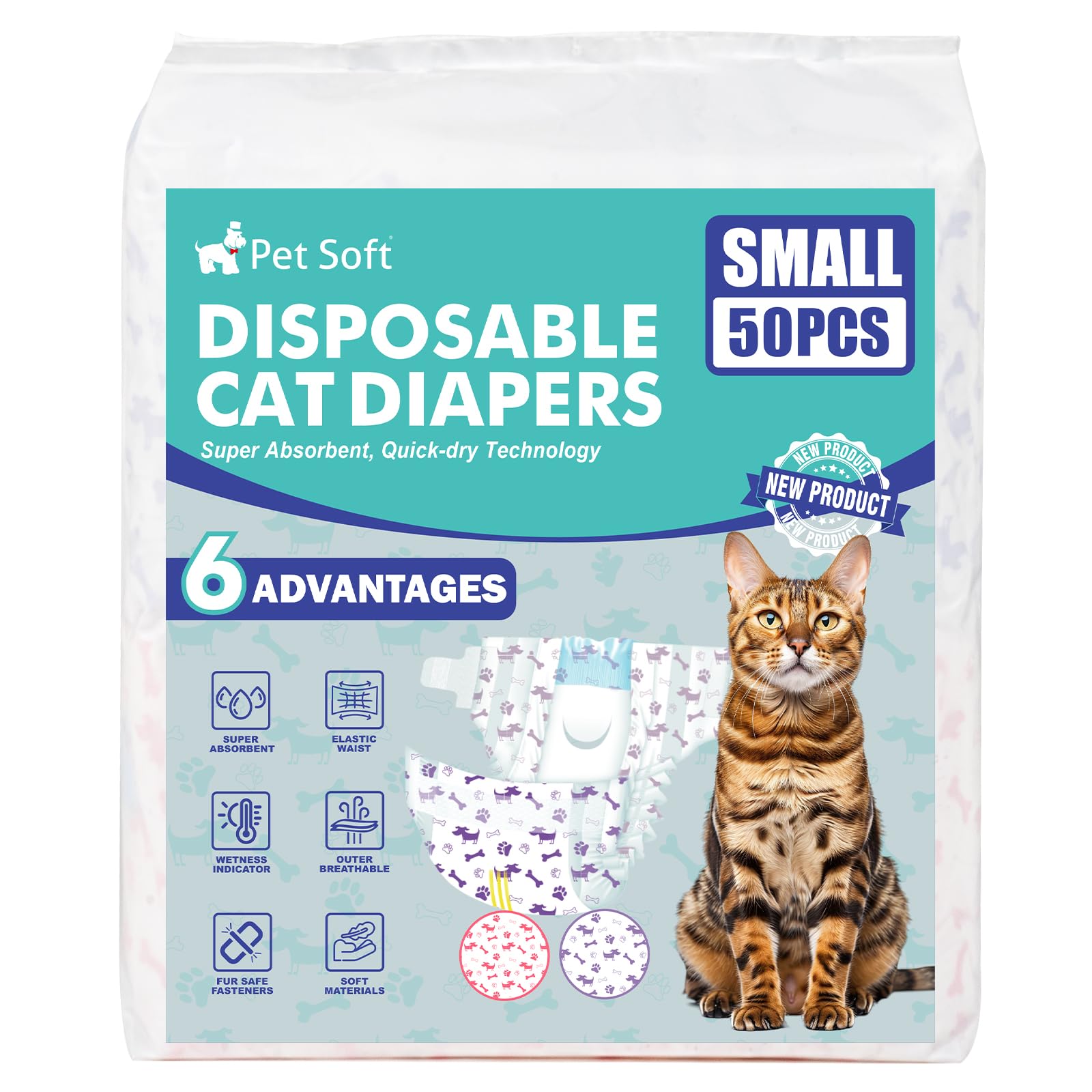 Pet Soft cat diapers small-size-fit suitable waist 12-17 inches.