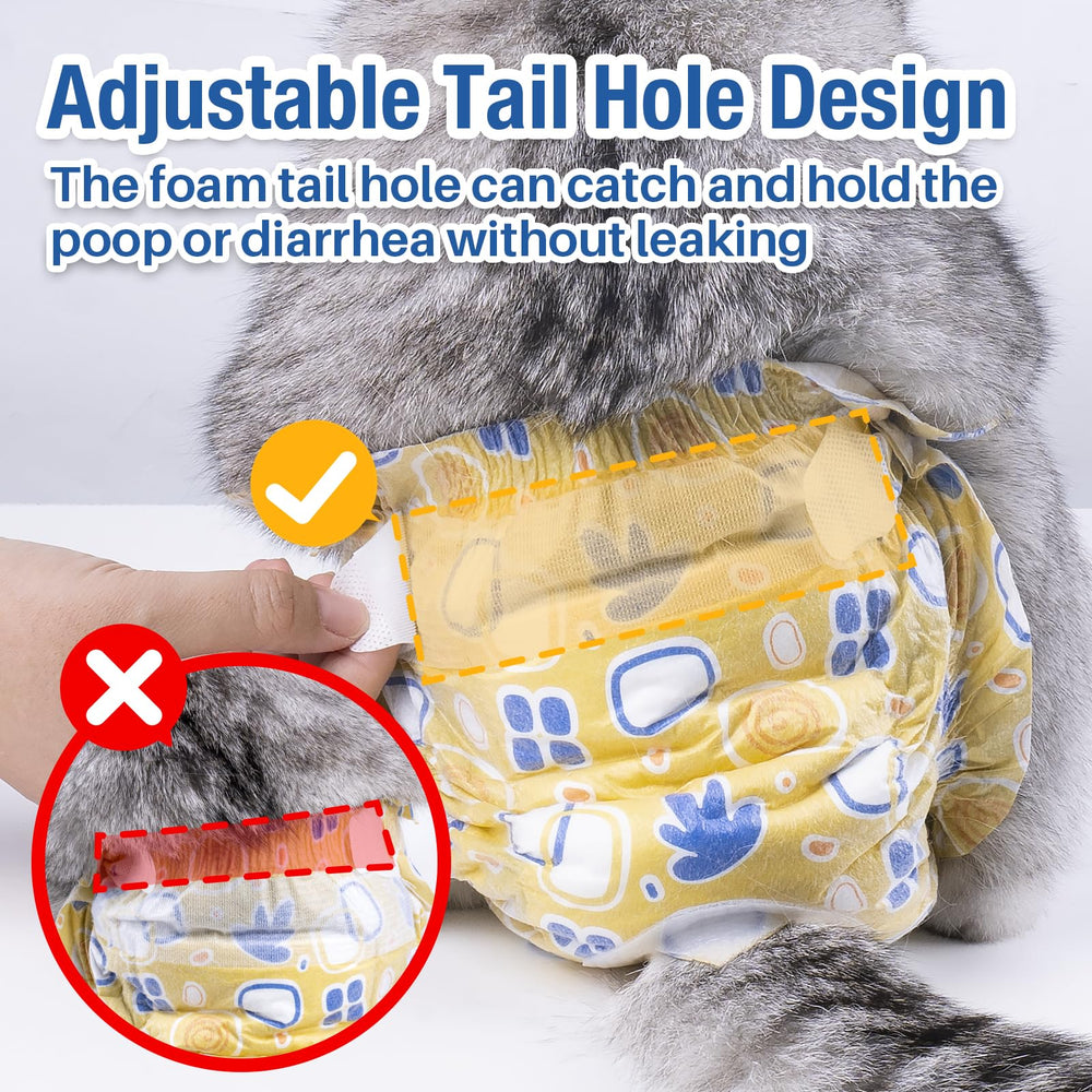 Pet Soft adjustable-tail-hole close-up shows flexible fit for varying tail sizes