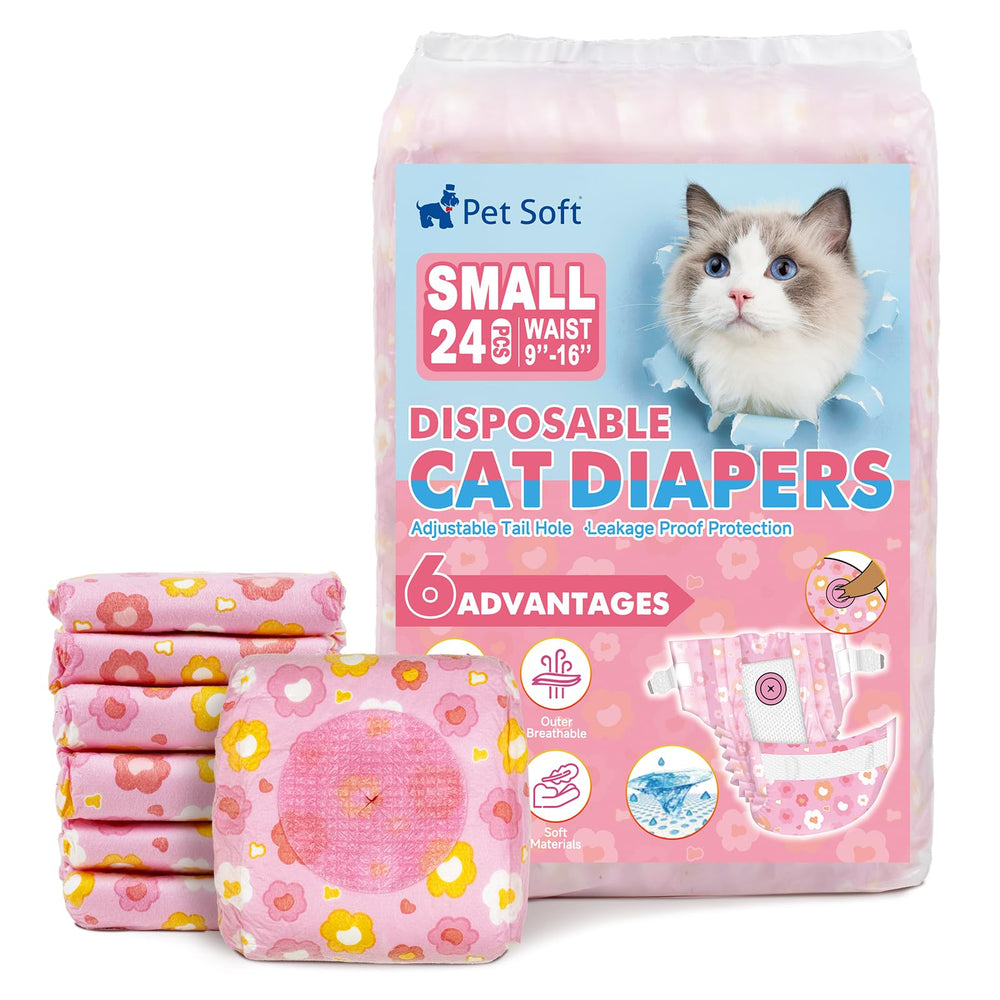Pet Soft disposable cat diapers pack-flowers shows quick-change convenience for small pets