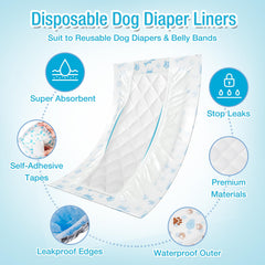 Pet Soft dog diaper liners side-leak-proof expandable sides minimize leaks