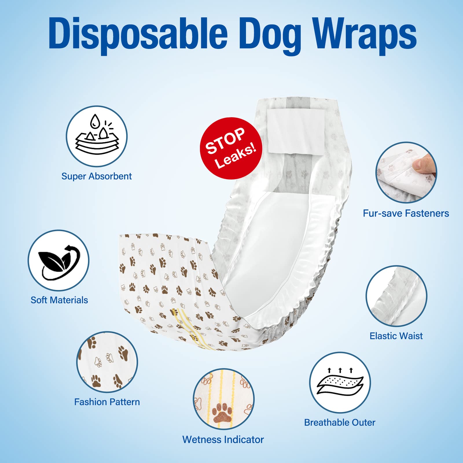 Pet Soft Dog Diapers Male wrap pattern highlight brown paw design.