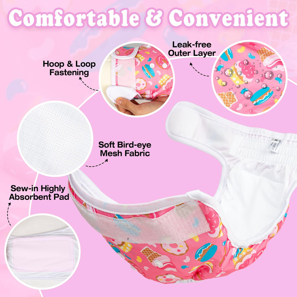 Pet Soft size chart shows XS–XL waist ranges for proper fit