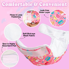 Pet Soft size chart shows XS–XL waist ranges for proper fit