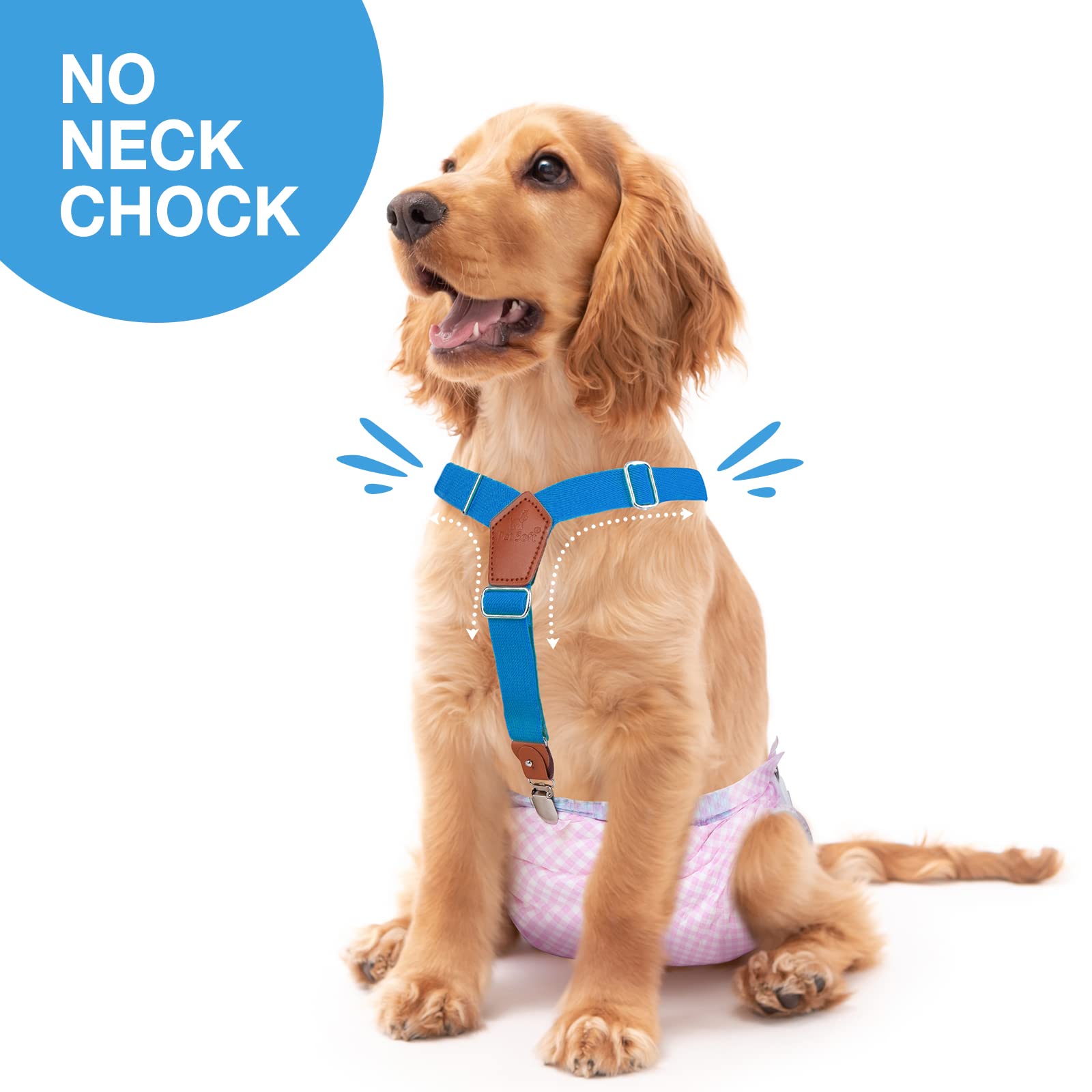 Pet Soft dog suspenders adjustable strap system for a snug, flexible fit