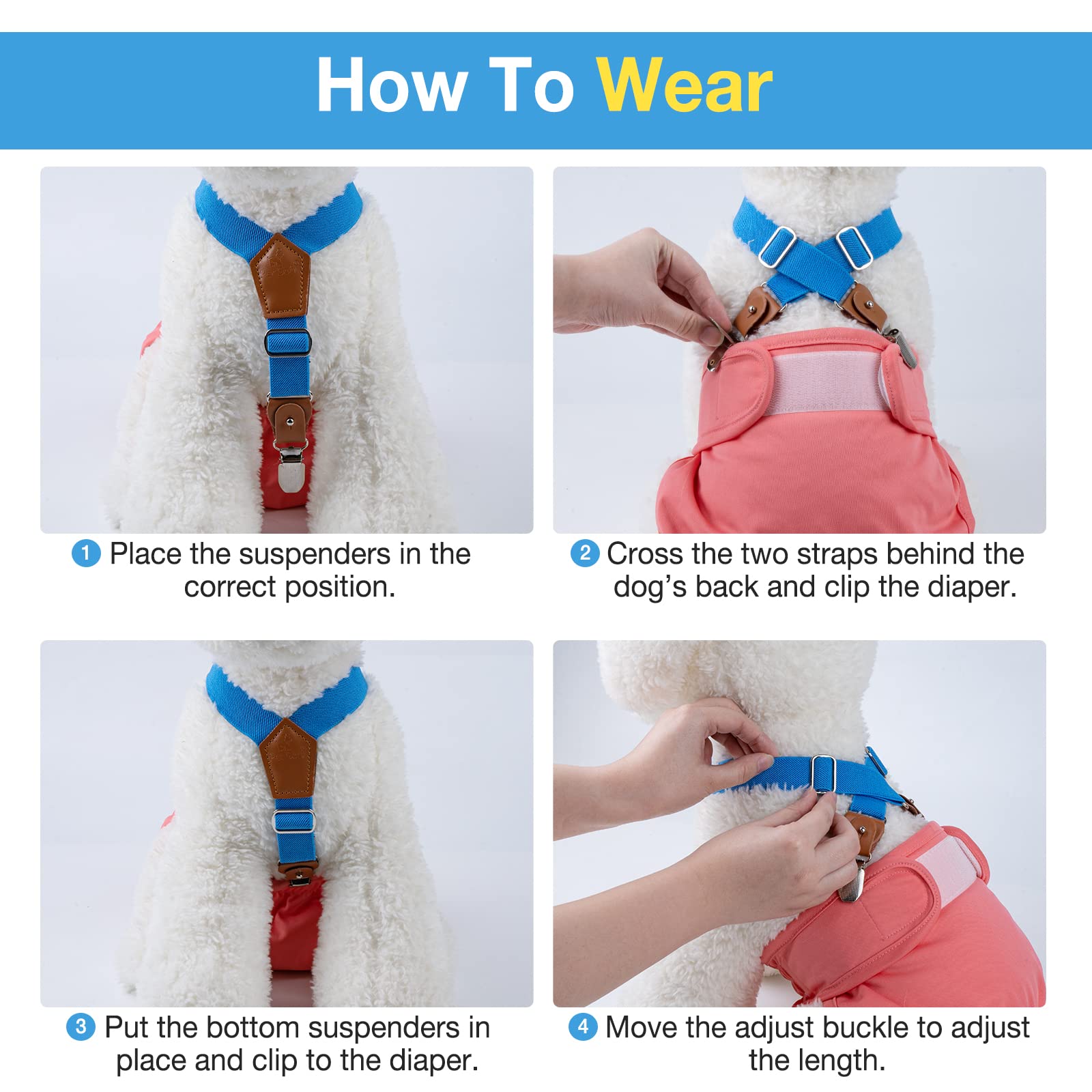 Pet Soft dog suspenders diaper safety guard demonstrating secure diaper grip