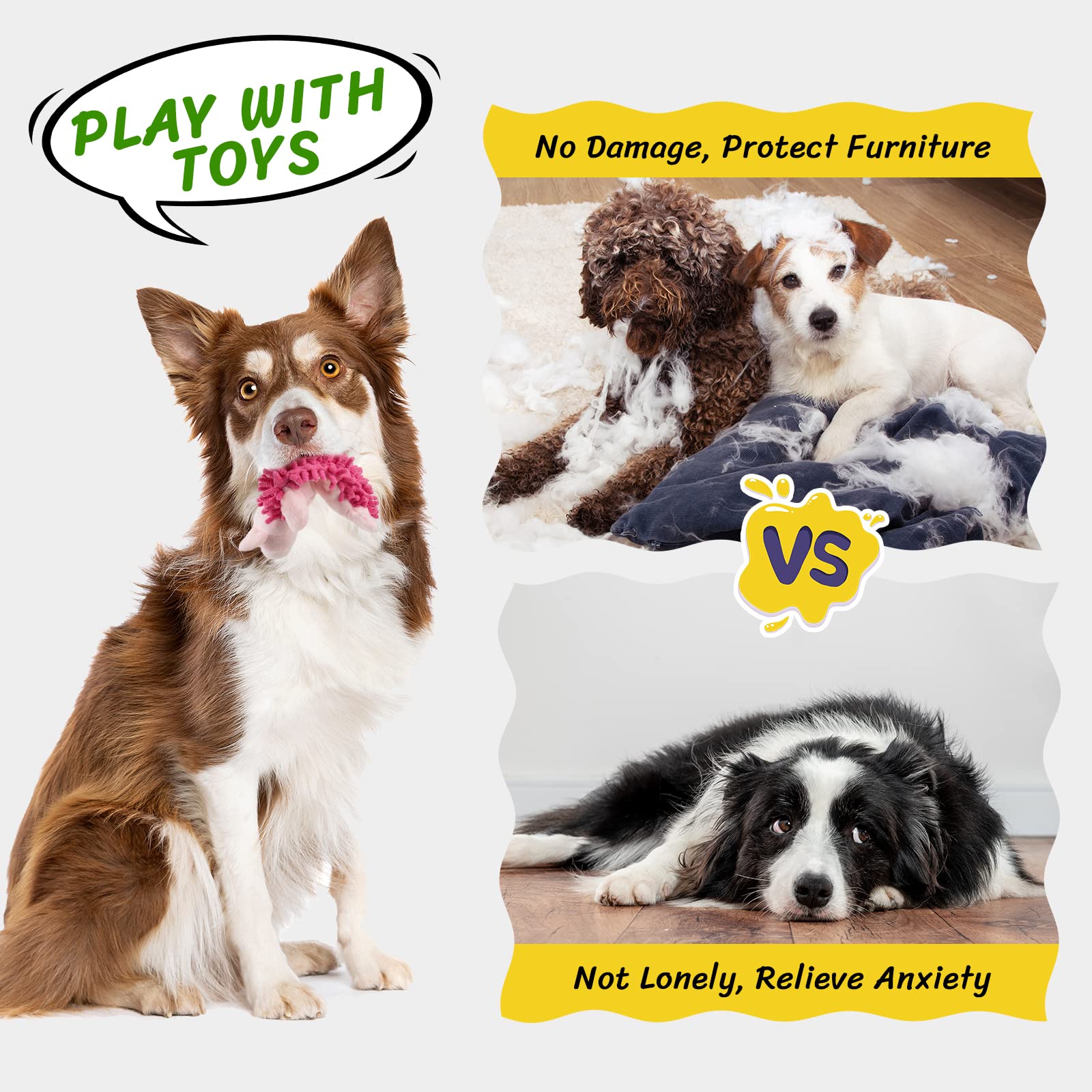 Pet Soft premium chenille surface aids safe chewing and toy longevity during play sessions.