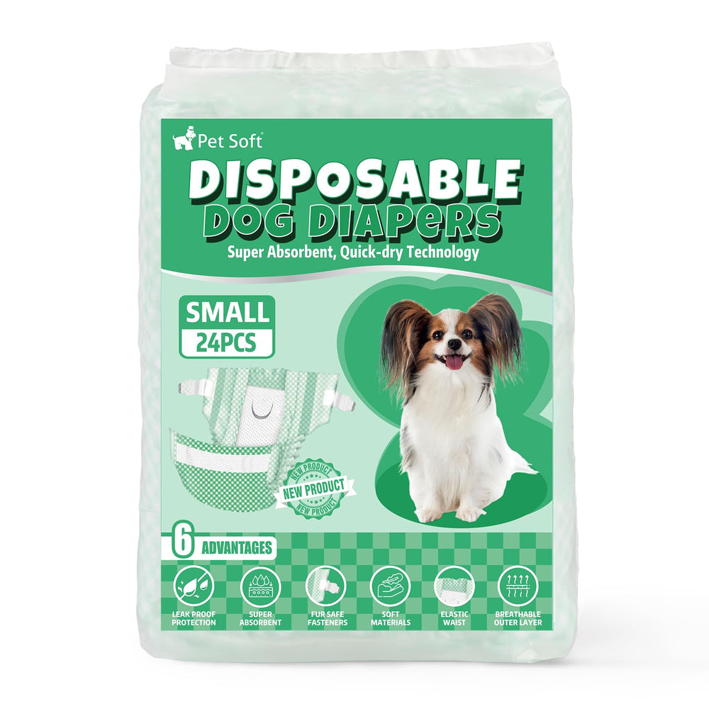 Pet Soft brand image with green plaid on puppy demonstrates reliable home care.