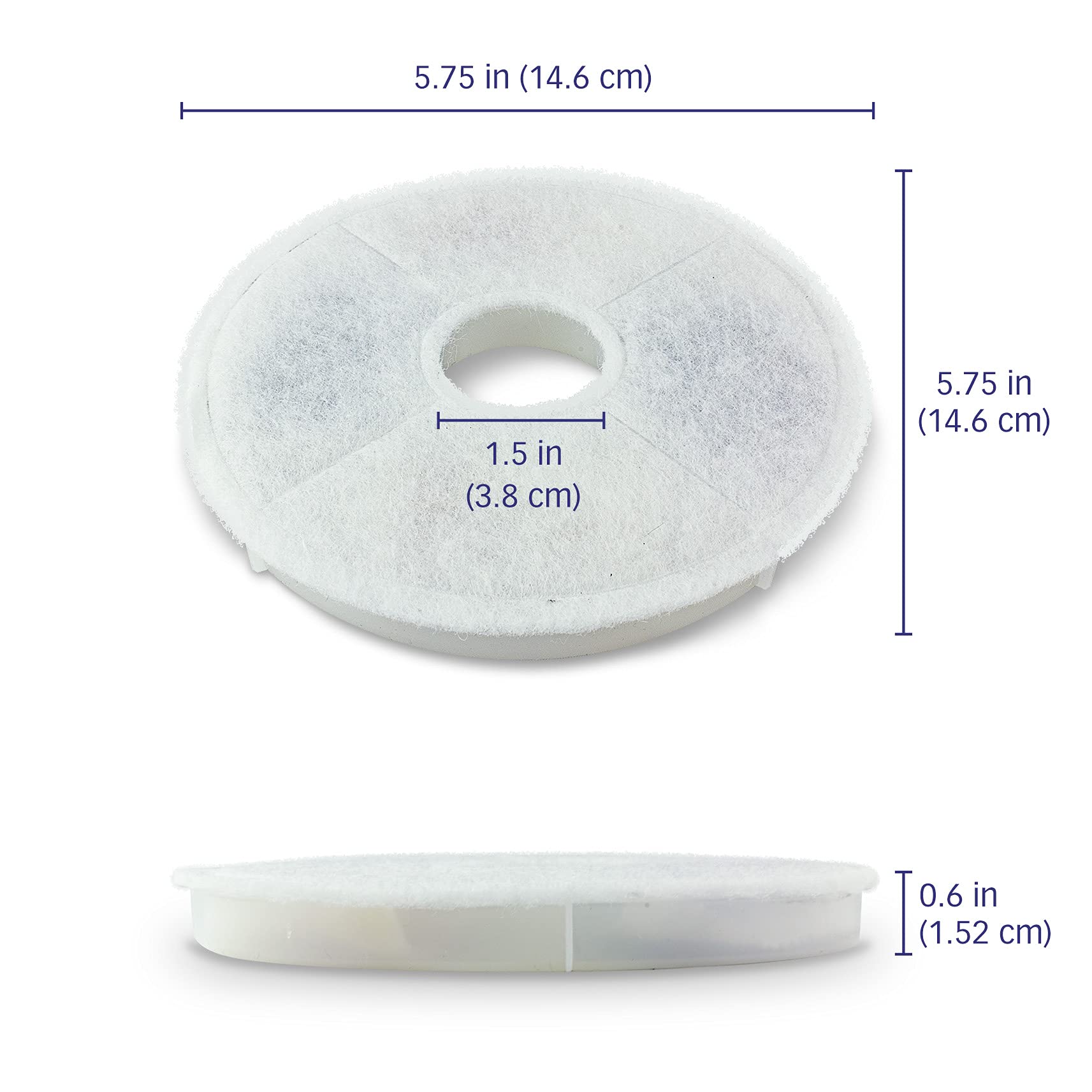 PET STANDARD round 5.75-inch filter demonstrates fit in Catit fountains