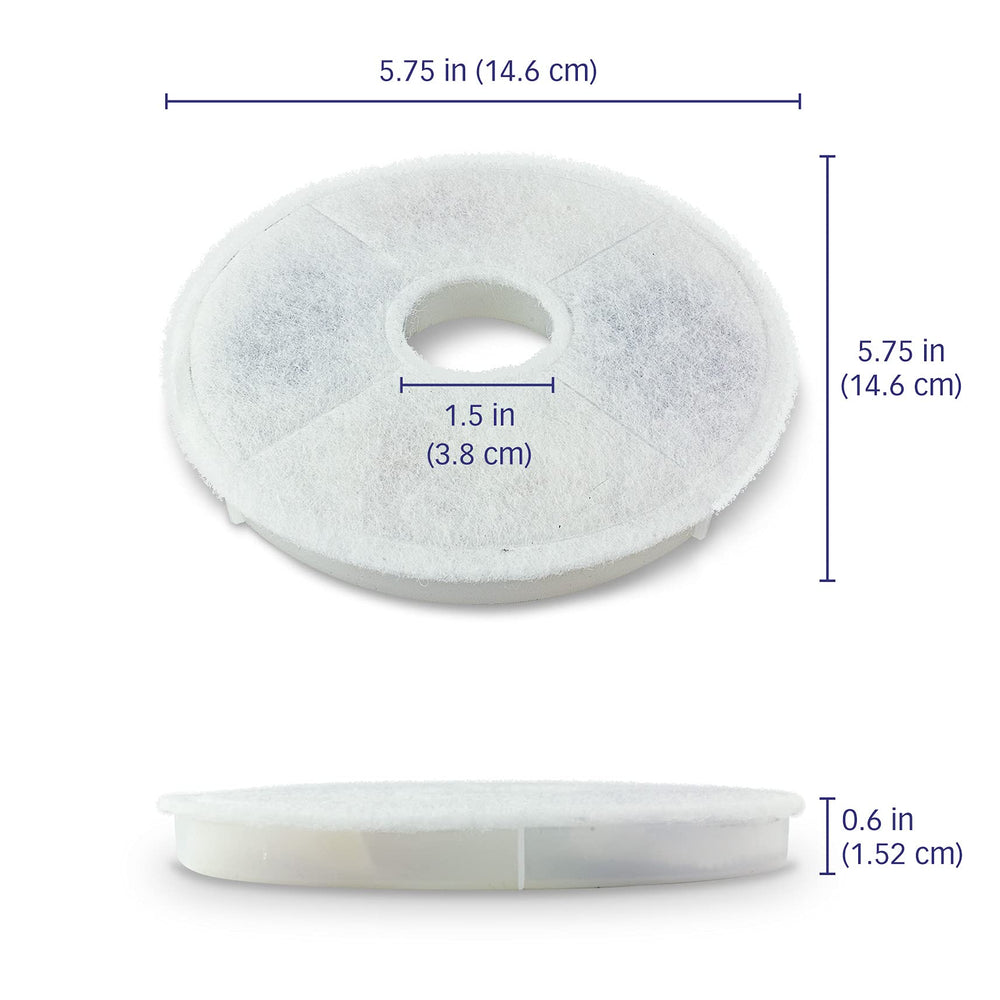 PET STANDARD round 5.75-inch filter demonstrates fit in Catit fountains
