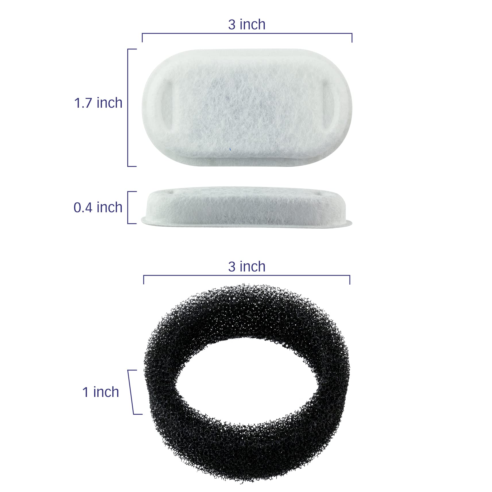 PET STANDARD oval filter dimensions show compact fit for PETLIBRO PLWF003.