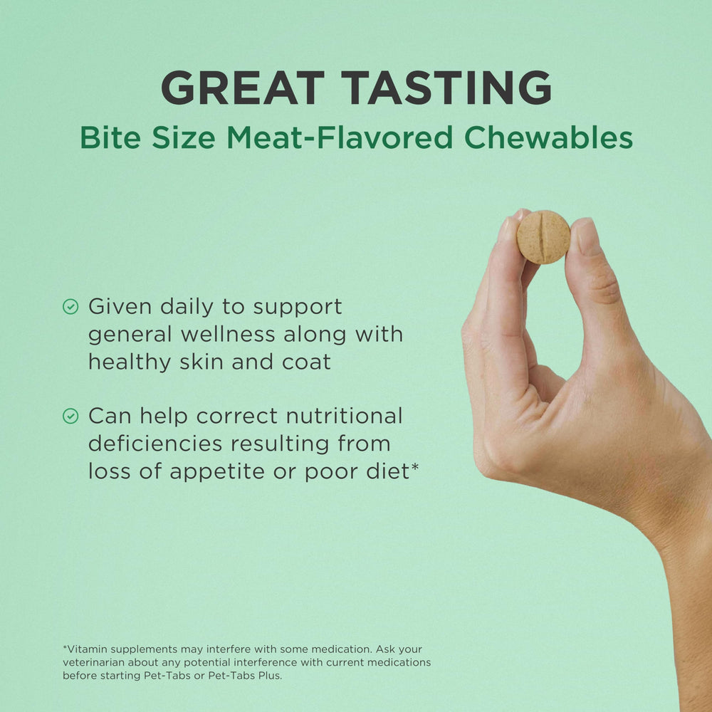 Pet-Tabs multivitamin supports healthy skin and coat in dogs.