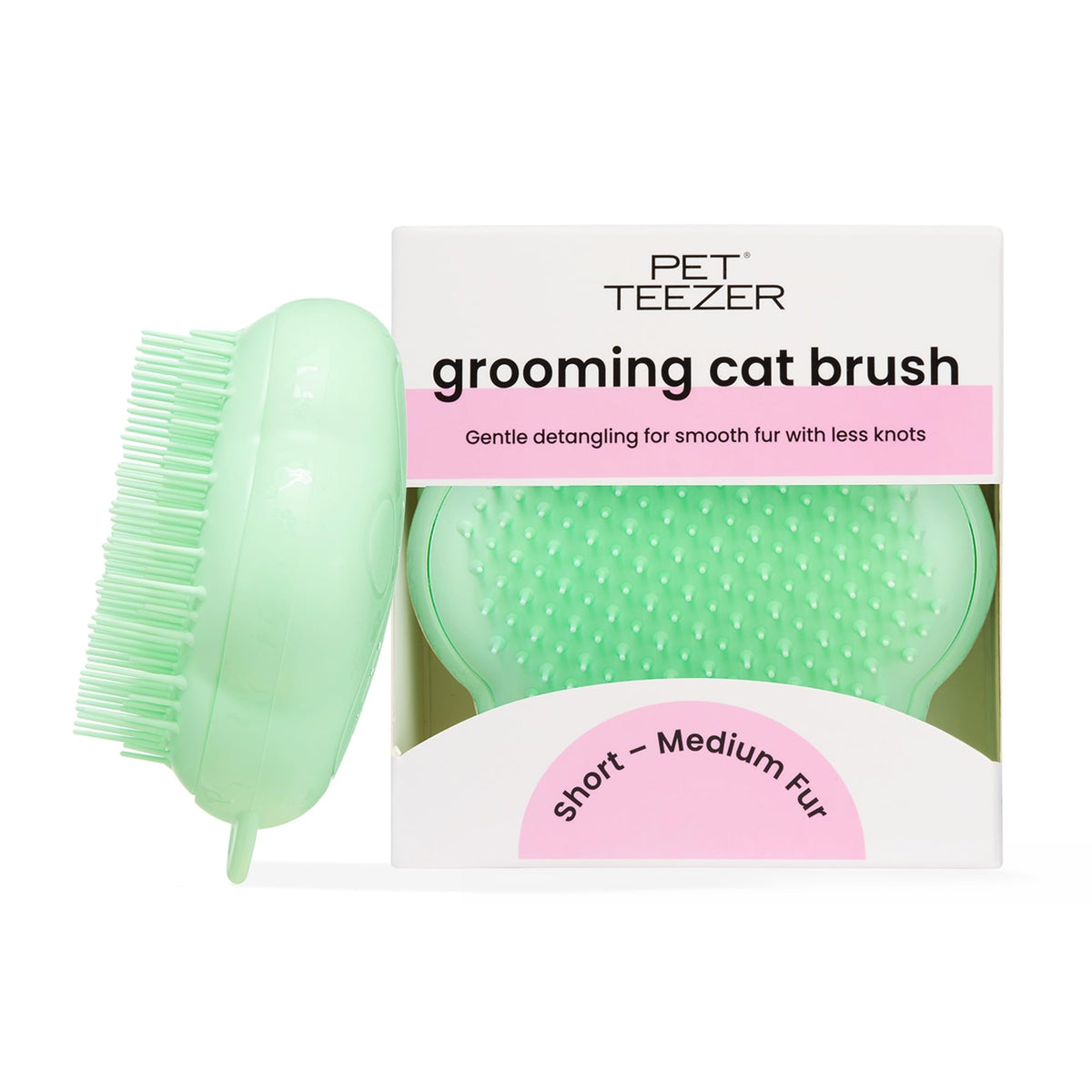 Pet Teezer Cat Brush with ergonomic handle aids comfortable grooming and bonding.