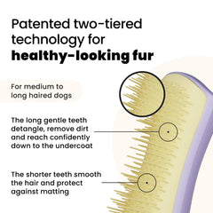 Pet Teezer dog bath brush in action helps shampoo lather and rinse through fur.