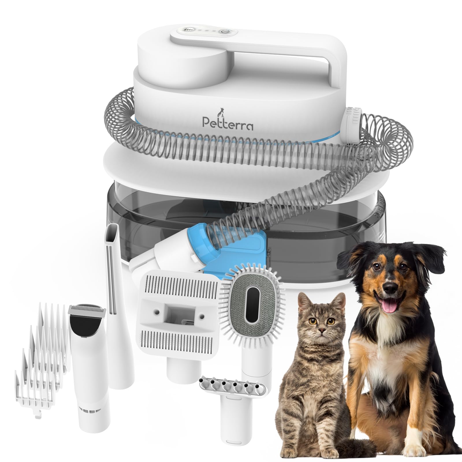 PET TERRA FurCare Pro vacuum-trim in action shows strong suction for tidy pet grooming