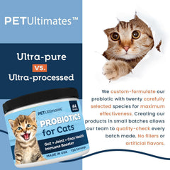 Pet Ultimates Probiotics for Cats no-fillers formula uses clean ingredients.