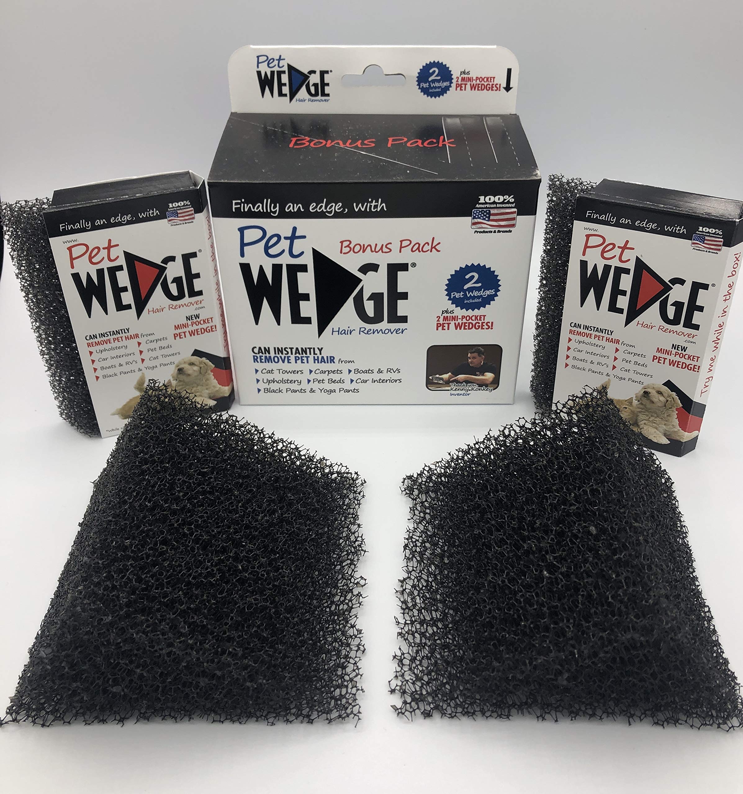 Pet Wedge hair remover cleans car interiors for easy fur cleanup.