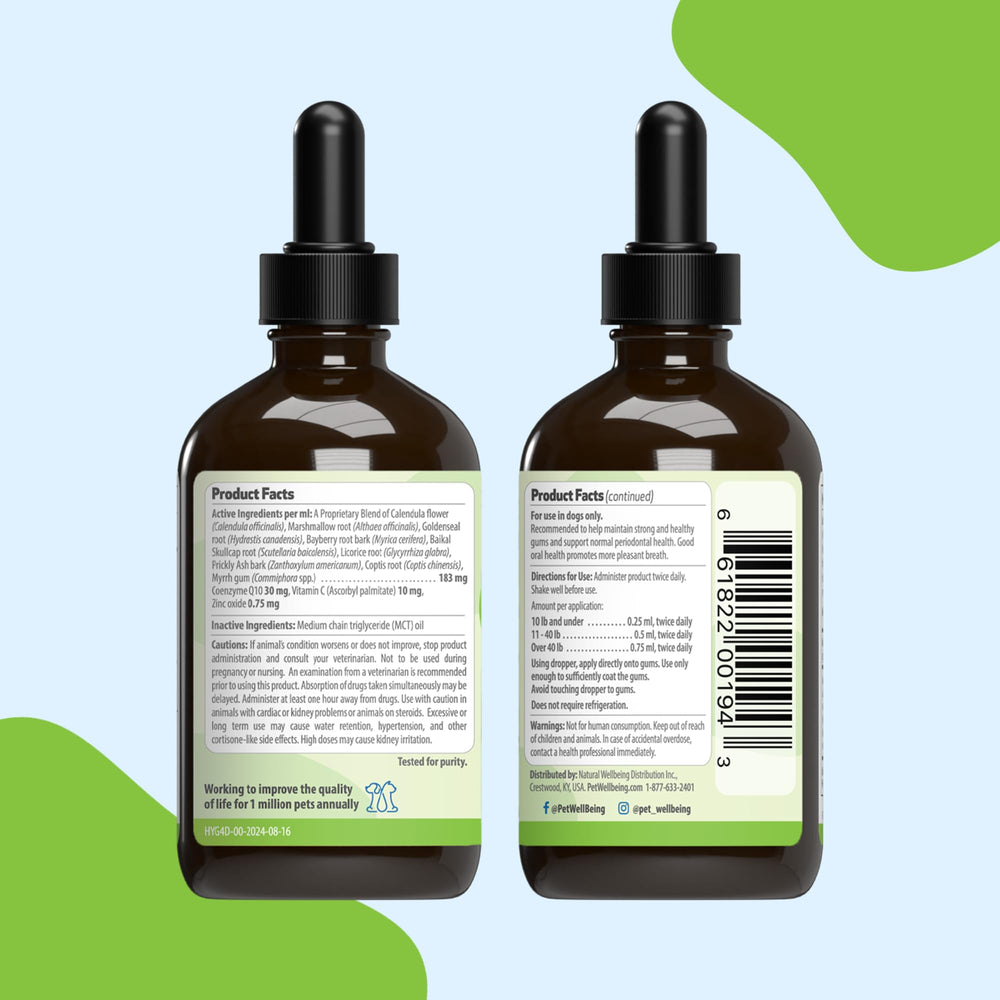 Pet Wellbeing 4oz liquid packaging ready for long-lasting oral care.
