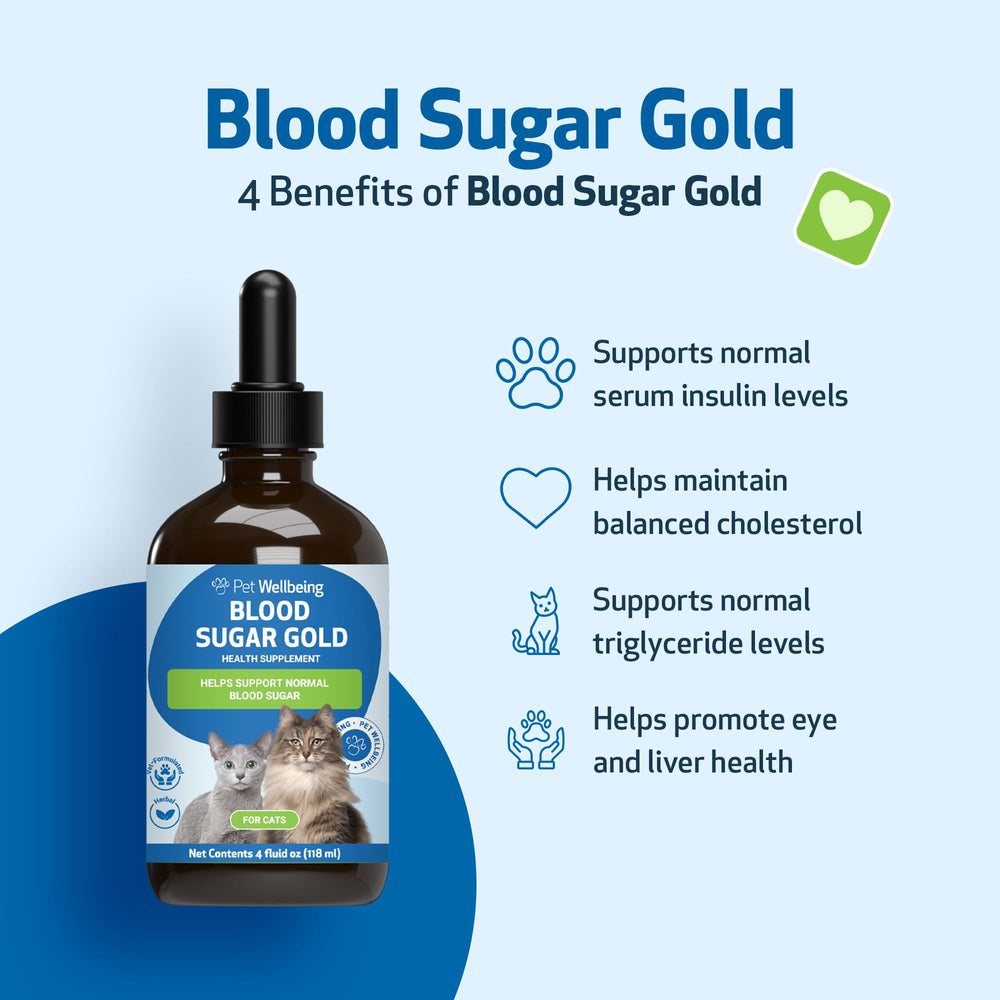 Pet Wellbeing Blood Sugar Gold Cats Gymnema ingredient aids sugar management.