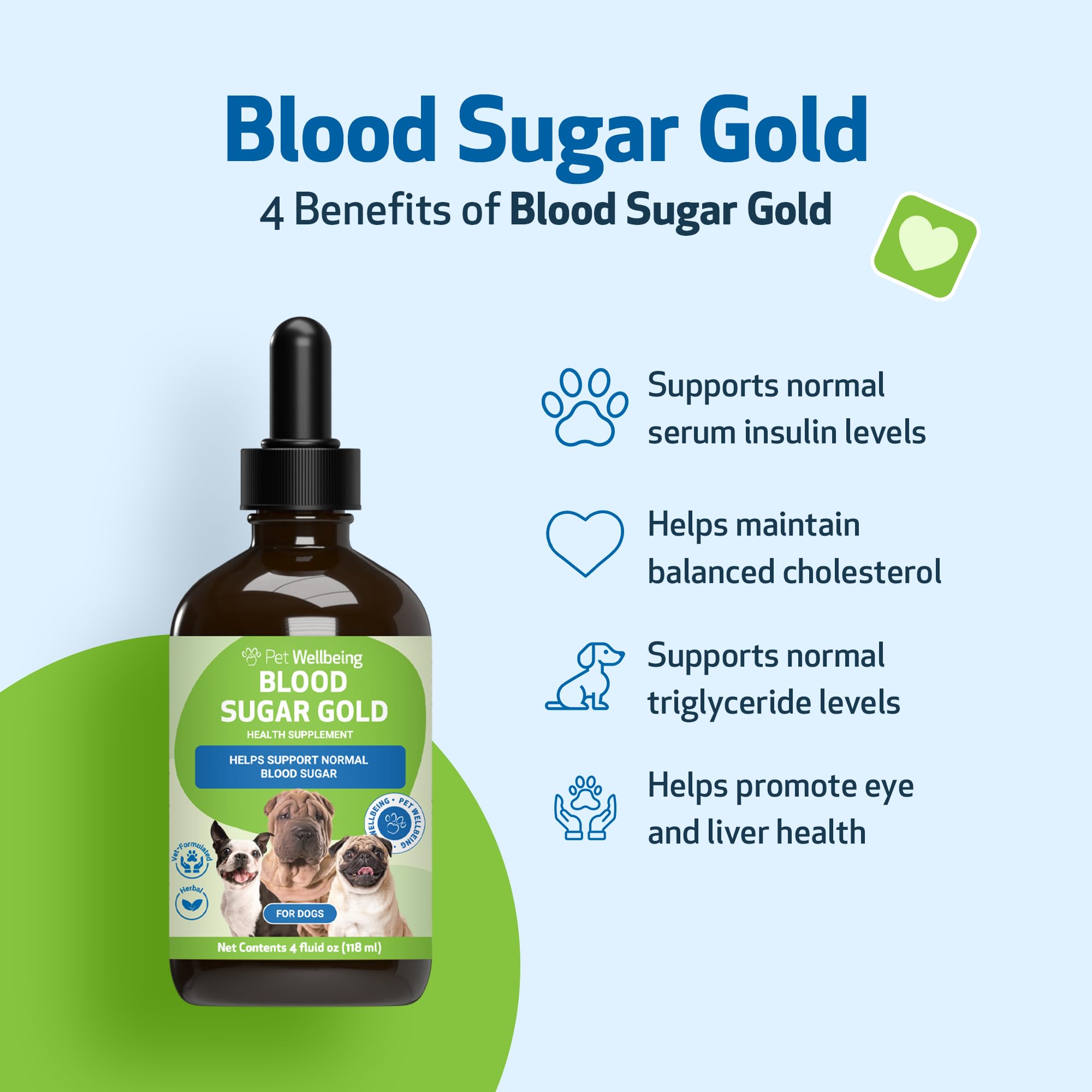 Pet Wellbeing Blood Sugar Gold dogs dosing with dropper demonstrates measured portions for consistency.