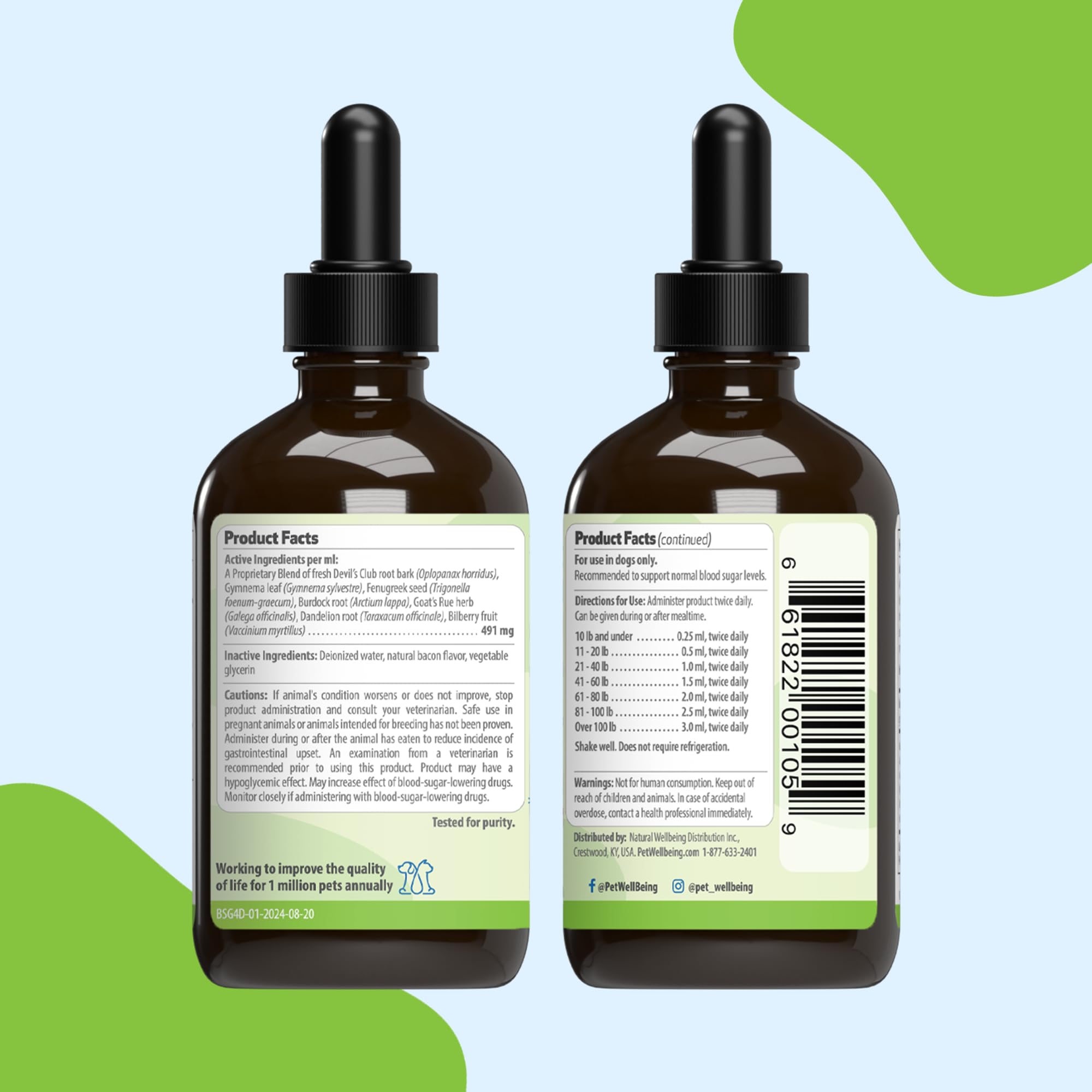 Pet Wellbeing Blood Sugar Gold dogs packaging and herbs display trust and organic sourcing.